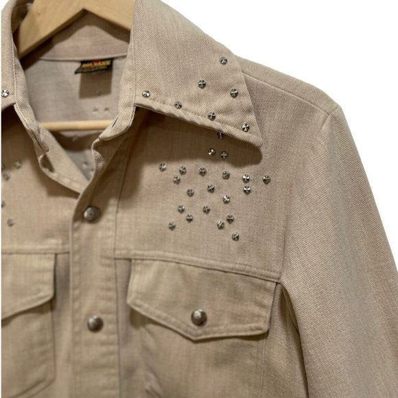 Vintage BIG YANK Beige Button Front Polyester Beaded Western Shirt Large - Picture 4 of 9